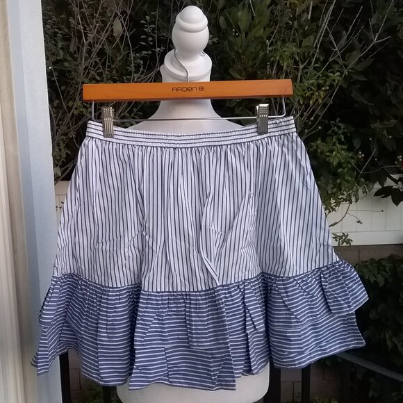 J. Crew Skirt Women's Mini Ruffle Black Label Size 2 Blue-White Striped Ruffles - Picture 2 of 7